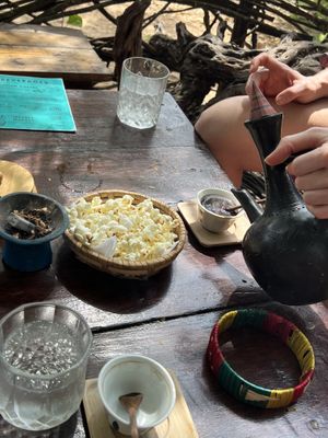 Ethiopian coffee served with incense and popcorn 🙏  at Tribearth  in Diani Beach