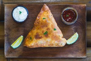 Pea & Potato Samosa. Filled with a delicious veggie filling made of dry green pea, potato and carrots. at Tribearth  in Diani Beach