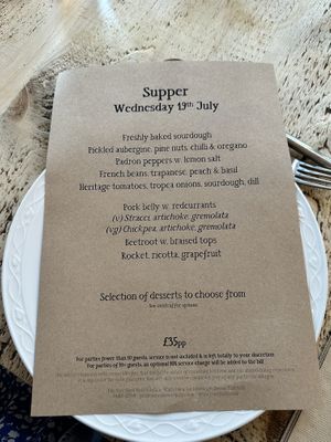 Menu changes every day   at Riverford Field Kitchen Restaurant in Buckfastleigh