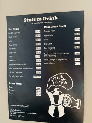 Drink menu  at Little Yellow Pig in Chester