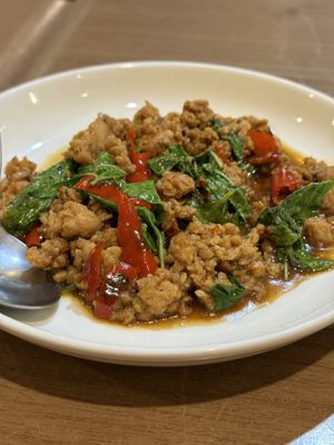 Stir fried holy basil and “pork"  at Loving Hut - Ram-Intra 51 in Bangkok