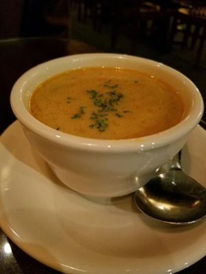 Sayer Lodeh: coconut broth with tempeh, cabbage, green bean, carrot, baby corn, bamboo shoot, and sambal at Bandung Indonesian Restaurant in Madison
