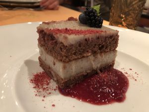 Vegan cake at dinner.. and then at the breakfast buffet the next morning!   at Strandhotel Restaurant in Weissensee