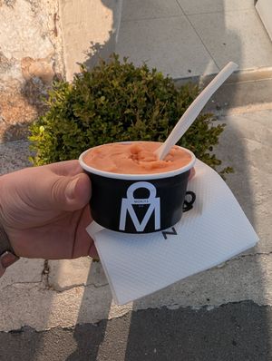 Blood orange ginger sorbet at Moritz Eis in Kotor