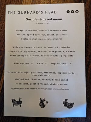 Plant menu on request on 24/06/2021. at Gurnard's Head in St Ives