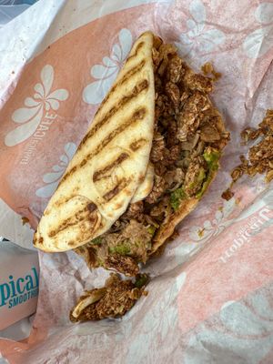 Peanut butter banana brunch flatbread. Hold the honey for a vegan treat!  at Tropical Smoothie Cafe in South Padre Island