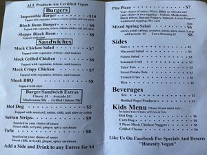 Menu  at Honestly Vegan  in Roanoke