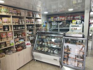 Front shop / restaurant entrance to the right at La Mesa Vegetariana in Bogota