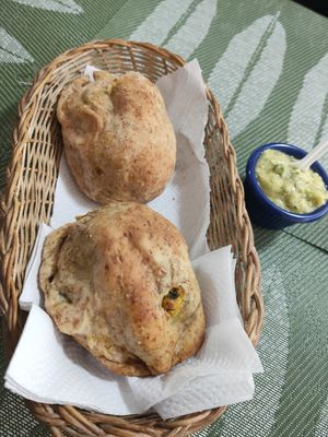 Baked empanadas, they also have fried ones too at La Mesa Vegetariana in Bogota