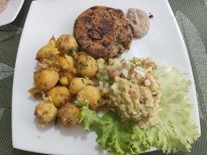 Menu of the day - main dish (includes soup, drink and dessert) at La Mesa Vegetariana in Bogota