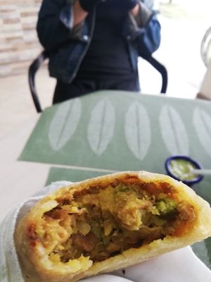 Empanada at La Mesa Vegetariana in Bogota
