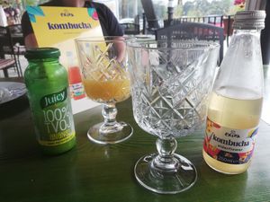 Kombucha is vegan and ananas juice.  at Buffet Atlas in Cavtat