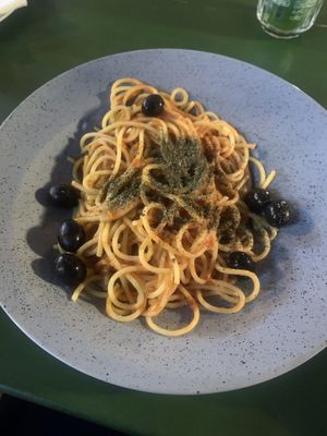 Olive pasta- quite spicy   at Buffet Atlas in Cavtat