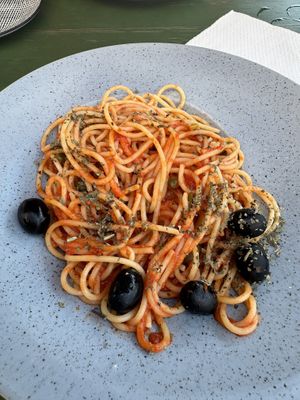 Tomato and olive pasta   at Buffet Atlas in Cavtat