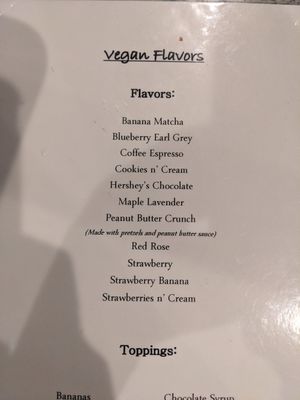 Vegan menu at Rolled Cold Creamery in Lancaster