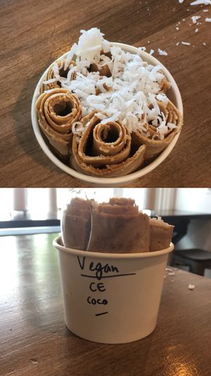 Coffee Espresso with Coconut topping at Rolled Cold Creamery in Lancaster