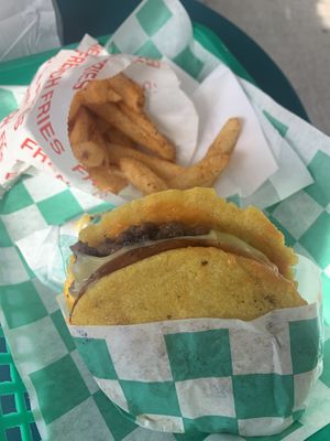 Arepa Burguer  at Grilled! in Brooklyn