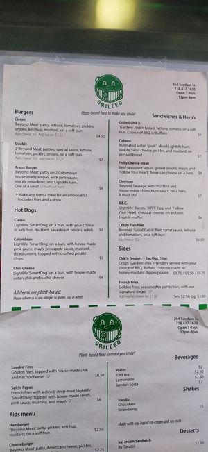 Menu at Grilled! in Brooklyn