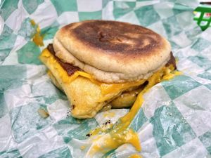 Bacon egg cheese English muffin   at Grilled! in Brooklyn