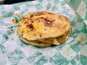 Arepa burger  at Grilled! in Brooklyn