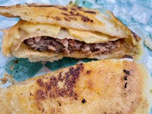 Arepa burger  at Grilled! in Brooklyn