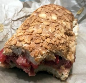 OmniPork spam / tomato / cheese sandwich at Subvegan Sandwiches in Garden Grove