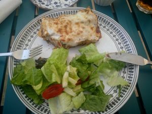 The Eggplant and Feta Lasagna is delicious at Inga's Veggie Heaven in Nicosia