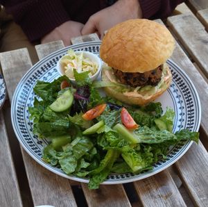 Black Bean burger. Delicious burger at Inga's Veggie Heaven in Nicosia
