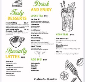 Dessert and drink menu  at Hue Cafe & Apothecary in Owings Mills