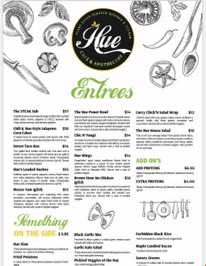 Main entrees at Hue Cafe & Apothecary in Owings Mills