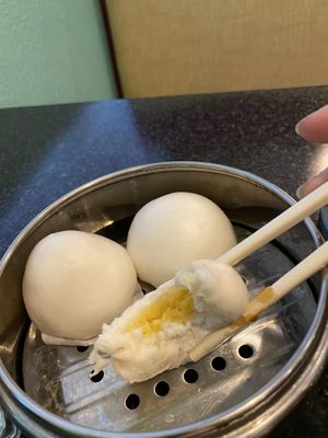 Inside custard steamed buns at Chef Kenny's Vegan Dim Sum in Las Vegas
