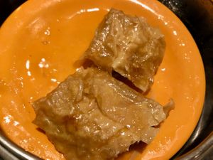 Turnip cake (partially eaten) at Chef Kenny's Vegan Dim Sum in Las Vegas