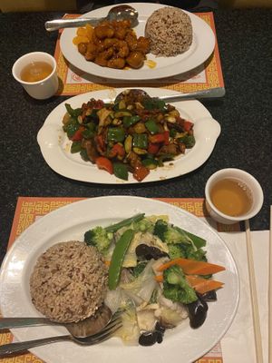 Orange chicken, kung pao chicken and Buddha delight  at Chef Kenny's Vegan Dim Sum in Las Vegas