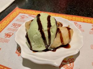 Fried banana with green tea ice cream  at Chef Kenny's Vegan Dim Sum in Las Vegas
