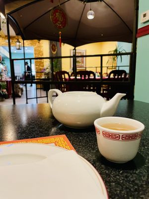 Interior and jasmine tea 🍵   at Chef Kenny's Vegan Dim Sum in Las Vegas