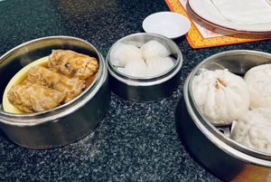 Mushroom wrap roll, shrimp dumpling  at Chef Kenny's Vegan Dim Sum in Las Vegas