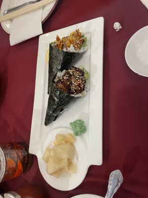 Jack fruit jams roll and eel hand roll   at Chef Kenny's Vegan Dim Sum in Las Vegas