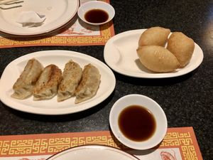 Grilled pork dumplings & sweet rice balls  at Chef Kenny's Vegan Dim Sum in Las Vegas