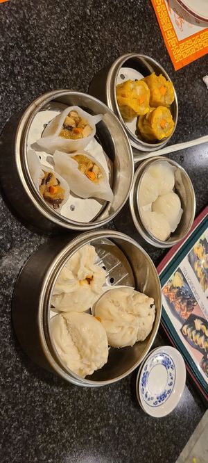 Mixed mushroom dumplings, Steamed BBQ Pork buns, Siu Mai & Vegan shrimp dumplings at Chef Kenny's Vegan Dim Sum in Las Vegas