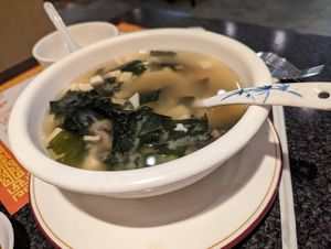 Huge bowl of miso soup. It was a little bland but loaded with tofu. at Chef Kenny's Vegan Dim Sum in Las Vegas