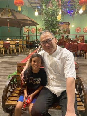 Jerry enjoying the Royal treatment from the king himself! 👑👑👑  at Chef Kenny's Vegan Dim Sum in Las Vegas