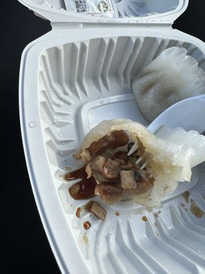 Inside of peanut vegan pork dumplings  at Chef Kenny's Vegan Dim Sum in Las Vegas