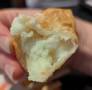 Interior of cream cheese wonton at Chef Kenny's Vegan Dim Sum in Las Vegas