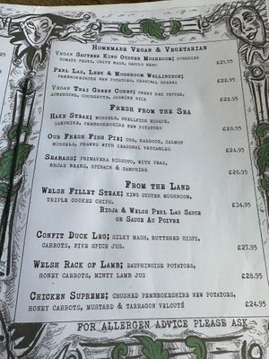 This was from may 2023. I had the sautéed king oyster mushroom, but without the mash and pesto due to allergies so they gave me chips and reduced our bill.   at Plantagenet House in Tenby