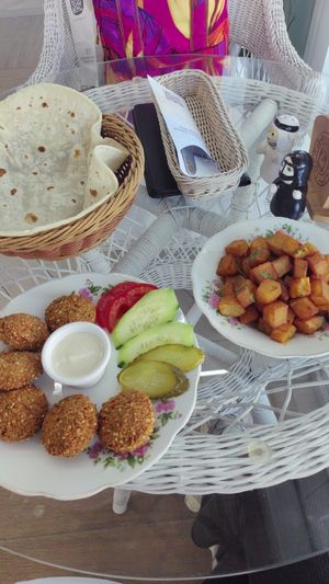 Falafel plate and arabian potato. It was very tasty and made me happy ❤️ potato not fot everyone but if you like spice you will enjoy at Arabian Tea House Restaurant & Cafe - Montenegro in Podgorica