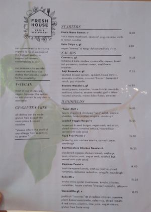 Menu 1 at Fresh House in Portsmouth