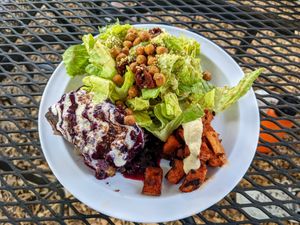 French toast and salad. at Whyld's Vegan Kitchen in Austin