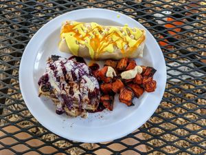French toast and burrito. at Whyld's Vegan Kitchen in Austin