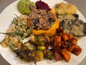 Thanksgiving meal at Whyld's Vegan Kitchen in Austin