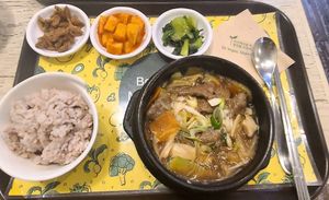 Vegan stew with rice and side dishes at Loving Hut Gangnam-gu - 러빙헛 in Seoul
